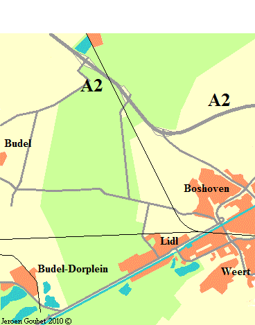 Mogelijke routes die het verkeer vanaf het Lidl-distributiecentrum naar de A2 kan gaan volgen